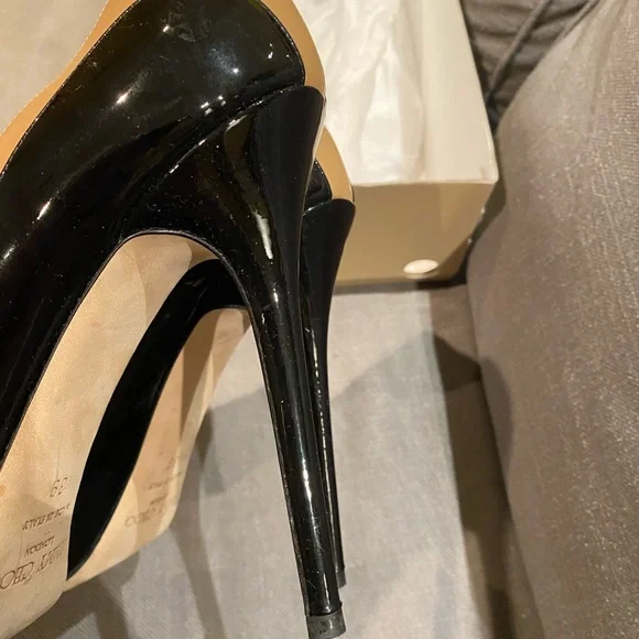 💅🏻💖Jimmy Choo Sepia Two Tone Nude & Black Patent Heels - Picture 10 of 13